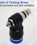 Close-up of a single piece from Compact Quick Connect Air Hose Fittings Set, showcasing brass nickel-plated push-in connector.