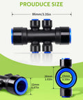 Two Pack Six Way Connector For Drip Irrigation Fittings One Quarter Inch Distribution Tubing And Fifteen Millimeter Main Hose Interfaces Quick Connect Kit For Quick Connect Systems shown with measurements