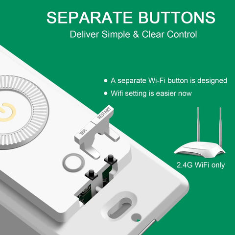 4 Pack Smart Dimmer Switch With Trailing Edge LED Dimming showing Wi-Fi button and 2.4G WiFi compatibility, smooth control