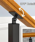 Adjustable Flat Bracket Spindle Post Side Mount Railing Column Kit Square Wrought Iron Banister Guardrail Black Finish showing 270 degree swivel mechanism.