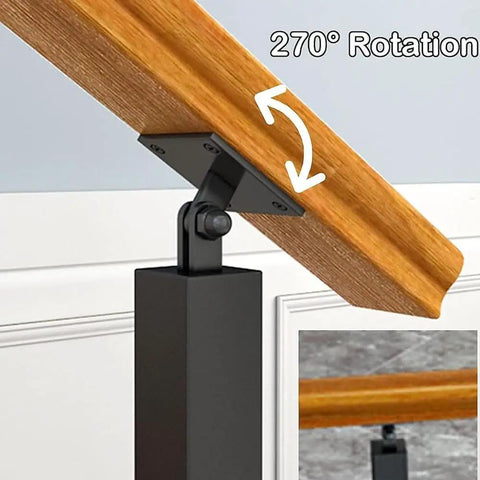 Adjustable Flat Bracket Spindle Post Side Mount Railing Column Kit Square Wrought Iron Banister Guardrail Black Finish showing 270 degree swivel mechanism.