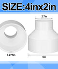 2 Pack 4 Inch By 2 Inch PVC Reducer Coupling Adapter Socket To Socket Fittings Schedule 40 Slip DWV visible dimensions