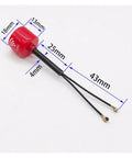5.8G Antenna High Gain 3Dbi IPX1 Connector for O3 Air Unit FPV System showing dimensions and dual cable connectors