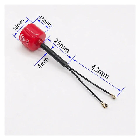 5.8G Antenna High Gain 3Dbi IPX1 Connector for O3 Air Unit FPV System showing dimensions and dual cable connectors