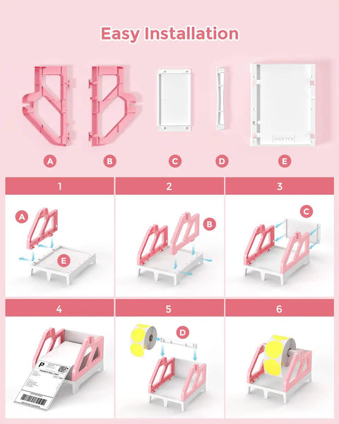 Heavy Hitter Universal Thermal Shipping Label Holder And Fan Fold Roll Organizer No Sweat Paper Dispenser Stand Pink Fits Your Favorite Printers