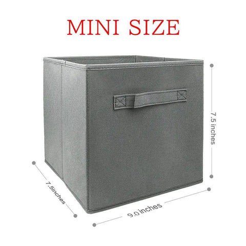 Three Pack Cube Storage Bins 9.0x7.5x7.5 Inches Foldable Fabric Closet Organizer Collapsible Toy Bins Gray with reinforced handle