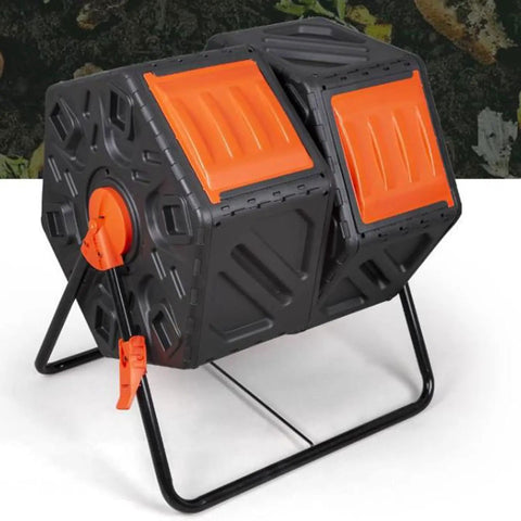 Outdoor Dual Chamber 31 Gallon Rotating Compost Tumbling Bin With Sliding Doors And Aeration System BPA Free Garden Tumbler