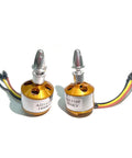 Two A2212 1400KV brushless outrunner motors with 3.5mm banana connectors for RC aircraft and multicopters shown side by side.