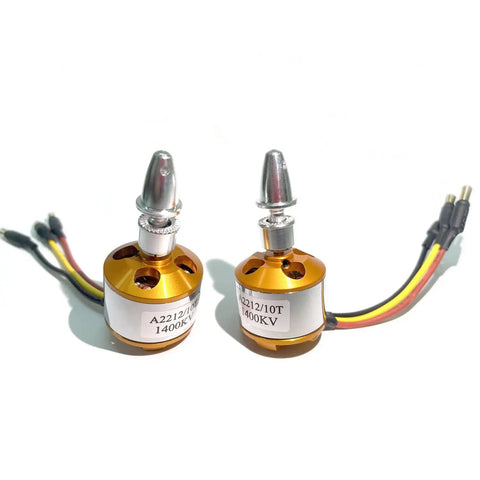 Two A2212 1400KV brushless outrunner motors with 3.5mm banana connectors for RC aircraft and multicopters shown side by side.