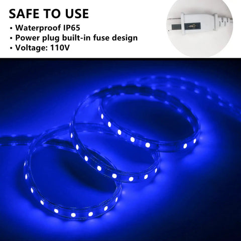 Outdoor Rope Lights 100ft LED Strip Kit 110V Waterproof for Indoor Outdoor Decor Backyards Gardens Dope for Christmas and Parties Sapphire Blue for Outdoor Living illuminated