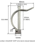 Pair Of Marine Grade Stainless Steel 316 Quick Lock Release Trailer Towing Coupler Safety Pins dimensions shown
