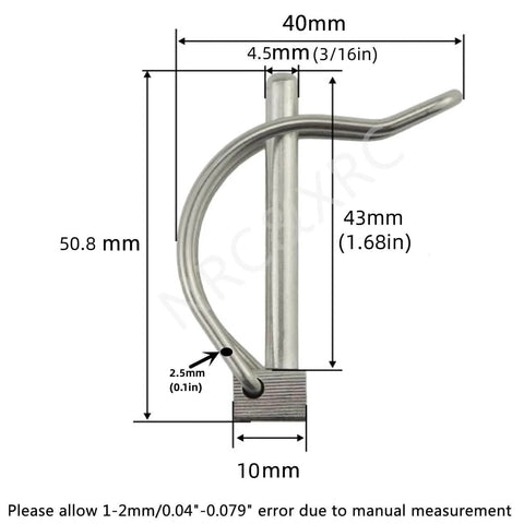 Pair Of Marine Grade Stainless Steel 316 Quick Lock Release Trailer Towing Coupler Safety Pins dimensions shown