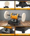 Pro Grade Heavy Duty Bench Buffer Polisher With Variable Speed Control Electric Buffing Machine showing dual polishing wheels and speed control.