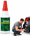High Strength Auto Bumper Repair Adhesive Quick Cure Formula, 30ml bottle used to fix a crack on a car bumper.