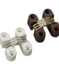 Six Pack Concealed Barrel Cross Hinges for Folding Doors and Furniture invisible hinge hardware in brown and white finish.