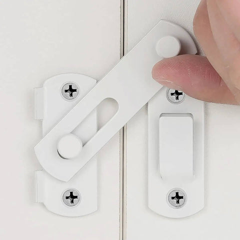 White stainless steel barn door latch for sliding and bi-fold doors, rustic antique gate lock for cabinets, easy install close-up