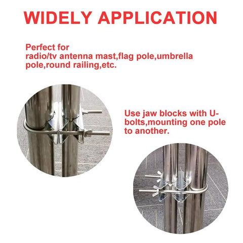Beefy Heavy Duty Double Mast Clamp For Pole To Pole Mounting, Rock Solid V Jaw Block With U Bolts, All In One Mounting Kit For TV CB Ham Antennas, Parasols, Flags, Fishing Rods, And Other Outdoor Gear, zinc-plated steel