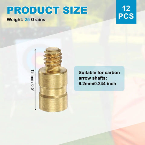 25 Grain Brass Screw In Arrow Insert Weight For Carbon Arrows 6.2mm 0.244 Inch Shaft Field Points Archery Accessory