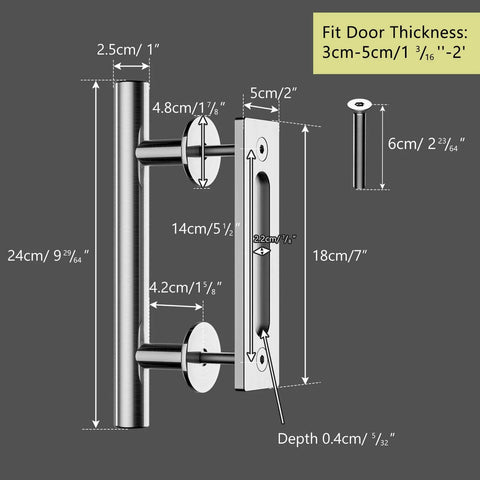 Diagram of 9.5 Inch Stainless Steel Sliding Barn Door Handles Pull Flush Hardware Set Double Sided For Gates Garages Sheds And Furniture Easy Install No Slotted Holes Needed Heavy Duty Rust Resistant Brushed Finish