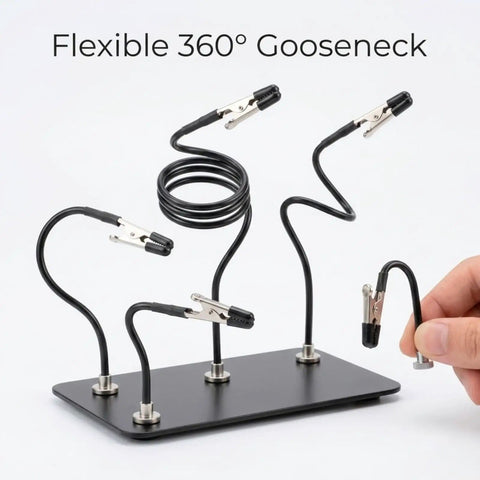 All In One Soldering Station With Base Stand And Built In Storage For 20 Flexible Alligator Clips Adjustable Arms For Airbrushing