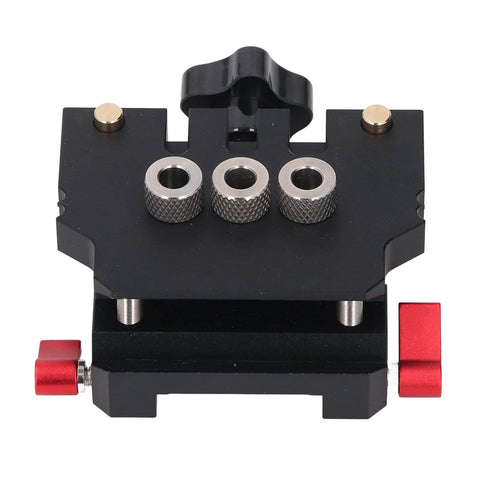 Self Centering Doweling Jig Kit With Aluminum Alloy Body For Woodworking Projects And Flat Pack Furniture Assembly Automatic Dowel Jig With Three In One Drill Bit Locator And 6mm 8mm 10mm Bits For Precise Pocket Holes, front view