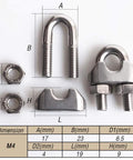 Three Sixteenth Inch M4 Wire Rope Cable Clip Clamp 304 Stainless Steel U Bolt Saddle Fastener dimensions and parts