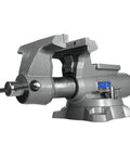 Heavy Duty Mechanics Bench Vise 8 Inch Jaw Width 8.5 Inch Opening Built Tough With Ductile Iron Base side view with precision machined slide bar.