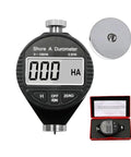 Professional Digital Shore Durometer Rubber Hardness Tester Meter Featuring Dead On Readings And Boss Level Durability For Big Time Elastomer Quality Control Testing, showing display and included accessories.