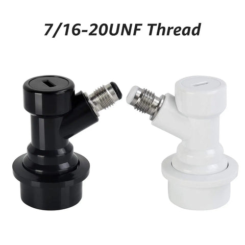 Two Pairs Ball Lock Disconnect Kit With MFL Quick Disconnect Swivel Nuts For Easy Hose Swaps Includes 5/16 Inch Gas And 1/4 Inch Liquid Barb Fittings For Your Homebrew Kegging Setup, 7/16-20UNF thread black and white disconnects