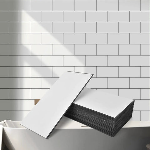 White Peel And Stick Backsplash Panels For Kitchen And Bathroom Waterproof Self Adhesive Subway Tiles stacked with wall preview