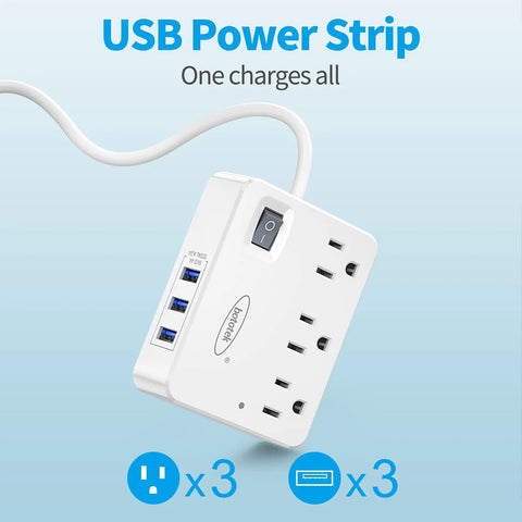 Flat Plug Power Strip With 3 Outlets And 3 USB Ports, 4 Ft Desk Charging Station For Dorm Room Or Home, Travel Ready All In One Cruise Ship Compatible To Charge Phones Tablets Laptops And More Plug In And Go.
