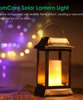 Lit Flickering Flame Solar Lanterns Set Metal Outdoor Hanging Lights Waterproof LED Flame Lamps with glowing flame effect