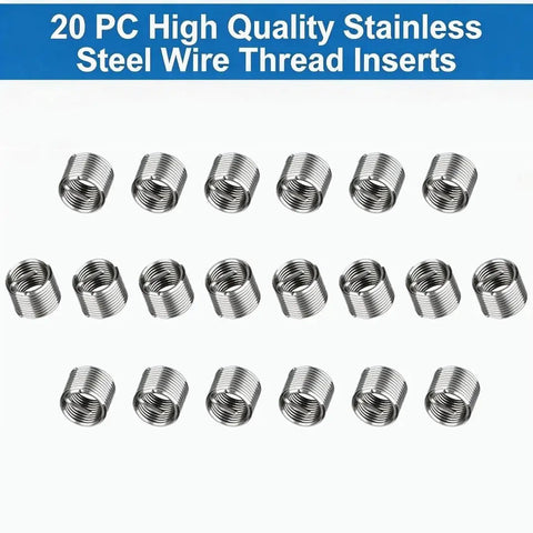 M7 X 1.0 Thread Repair Kit With Helicoil Inserts, 20 Pc Set for Damaged Threads in Soft Metals, pro grade DIY tool, close-up view