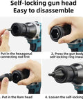 Ditch The Cords For This Badass Heavy Duty Cordless Electric Rivet Gun Kit Self-locking gun head assembly steps for easy disassembly.