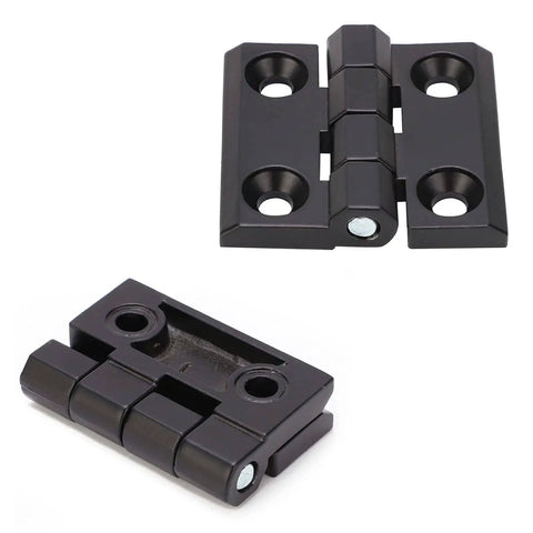 Whisper Quiet Self Closing Black Door Hinges With Double Spring Screws Included Interior Zinc Alloy Cabinet Hinge 47x50mm displayed front and folded