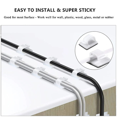 Easy to install adhesive clips from White Cable Management Organizer Kit For Desk TV And PC No More Cord Chaos Under Desk