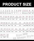 Size chart for 52 Shapes Leather Hole Punch Tool Set With Cutter And Carving Hammer For Crafting, showing various hole dimensions.