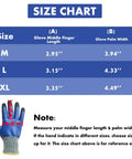 Size chart for Heavy Duty Nitrile Gardening Gloves For Men Double Coated Work Gloves with medium, large, and XL measurements.