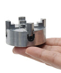 4 Jaw Lathe Chuck For Mini Wood Lathe shown in hand, high precision, carbon steel, self-centering for mini wood turning
