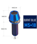 Six Piece Pro Grade Titanium Stem Bolt Kit With Blue Tapered Head Washers M5x20mm Allen Hex 4mm 8.5mm Head Diameter 0.8mm Pitch Grade 5 Titanium Corrosion Resistant Lightweight Bicycle Stem Hardware Upgrade