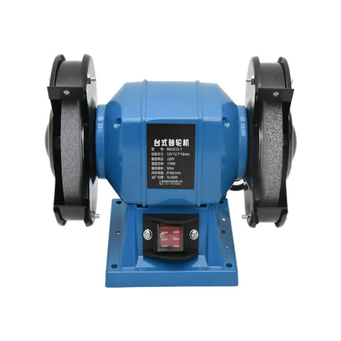 Essential 5 Inch Bench Grinder With Adjustable Eye Guards And Work Light For Sharpening Tools Knives Bits Perfect Desktop Polishing Station Heavy Duty Motor High Speed Rotation Reliable Kitchen Shop Tool - blue with twin grit wheels.