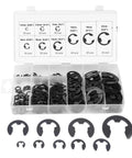 Premium 300 Pcs 65Mn Steel High Elastic Retaining Rings Set Black Oxide Anti Rust set with multiple sizes in transparent box.
