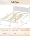 Full Size Wood Bed Frame With Headboard, Mid Century Modern Platform Bed Delivering Chill Vibes, Wooden slats, 54 Inch width diagram.