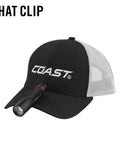 PX1 565 Lumen Pure Beam Focusing LED Flashlight With Twist Focus clipped to black mesh cap