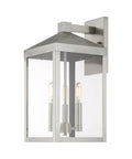 Transitional Three Light Outdoor Wall Lantern From Nyack Collection in Brushed Nickel Finish, clear glass, weather resistant.