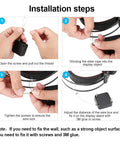 Installation steps for Retractable Display Security Cable Lock with Adjustable Tether Stops for securing merchandise.