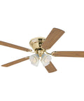 Contempra IV Indoor Ceiling Fan With Light, 52 Inch, Brass Finish, Reversible Walnut And Oak Blades, LED Light Kit With Clear Ribbed Glass