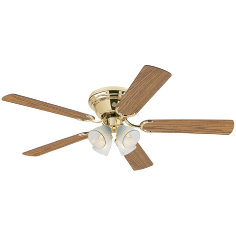 Contempra IV Indoor Ceiling Fan With Light, 52 Inch, Brass Finish, Reversible Walnut And Oak Blades, LED Light Kit With Clear Ribbed Glass