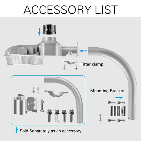 Accessory list for 45W Dusk to Dawn Outdoor Light With Adjustable Wattage 18 27 36 45W And 3000K 4000K 5000K LED Color Temps