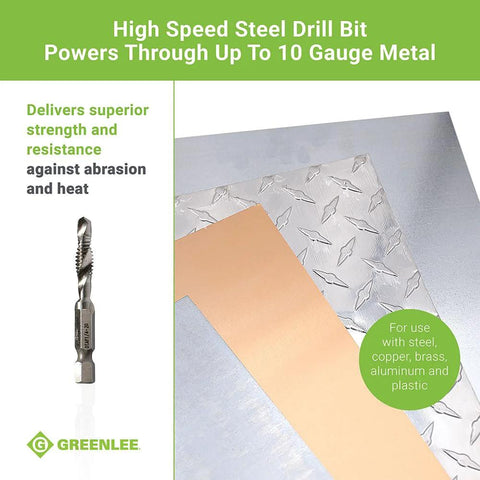Front view of Greenlee DTAPKIT drill/tap kit for metal with quick-change adaptor and drill bit